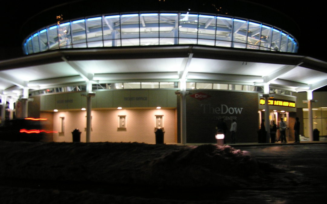 The Dow Event Center Outside at Night